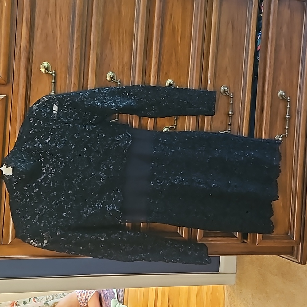 Vintage Climax for David Howard black lace dress with mesh illusion waist